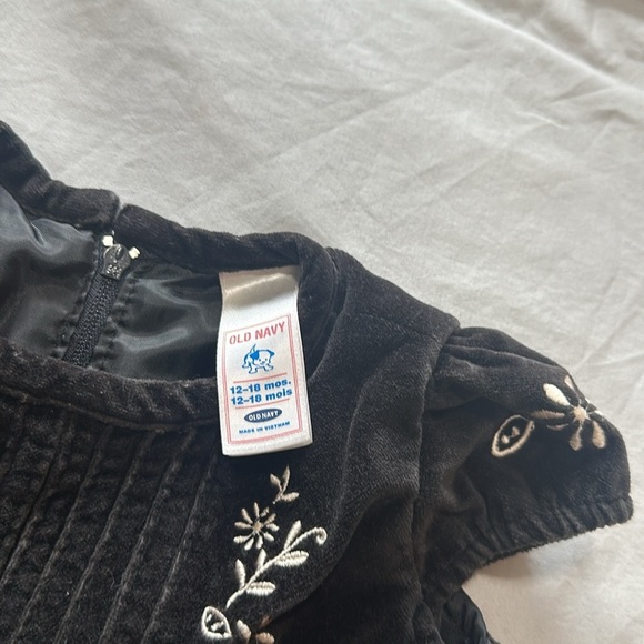 Old Navy - Lined Velvet dress with embroidered flowers. Size 12-18 months - Picture 3 of 5